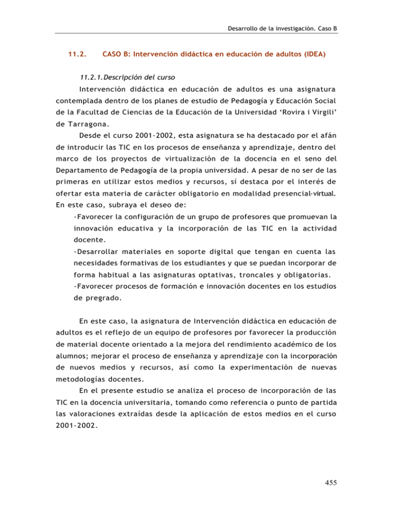 11.2. CASO B: Intervención Didáctica En Educación De Adultos