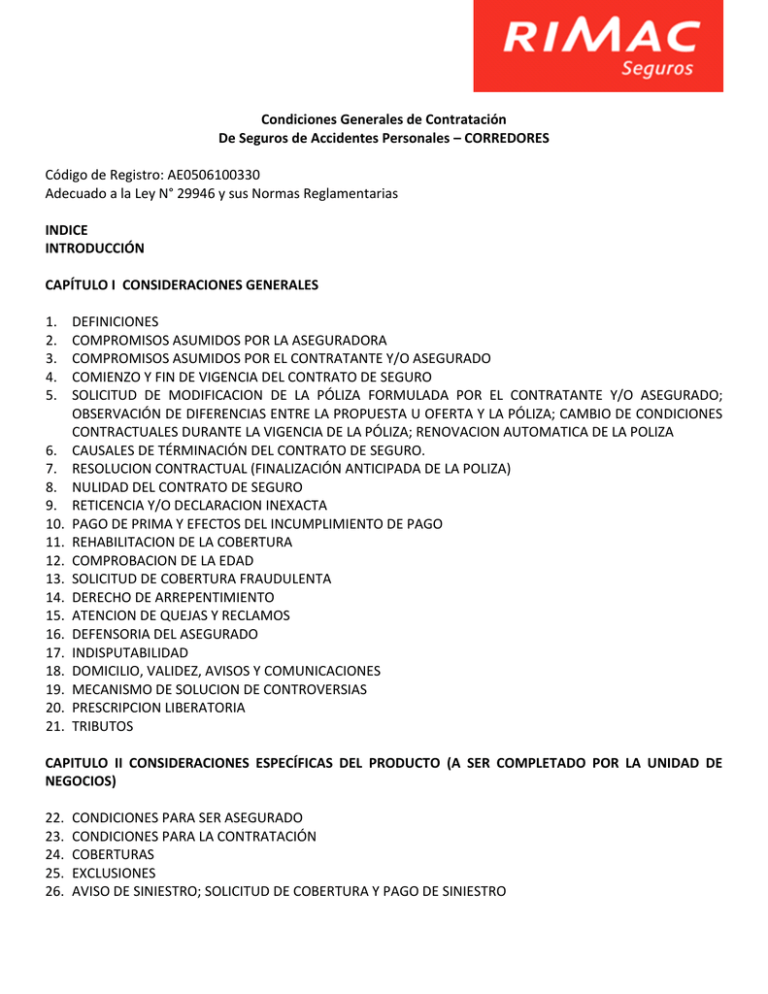 Condiciones Generales De Contratación De Seguros De Accidentes