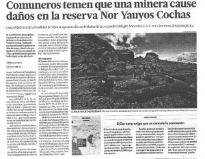 Comuner0s`temen que una minera cause danos en la reserva Nor