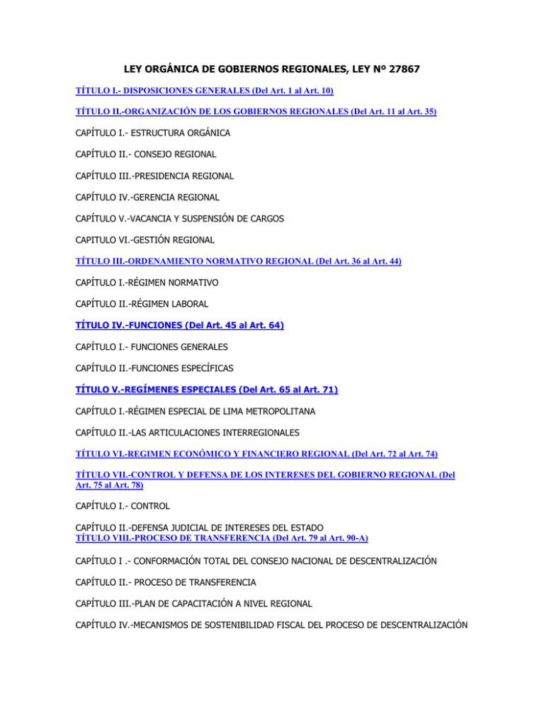 ley orgánica de gobiernos regionales, ley nº 27867