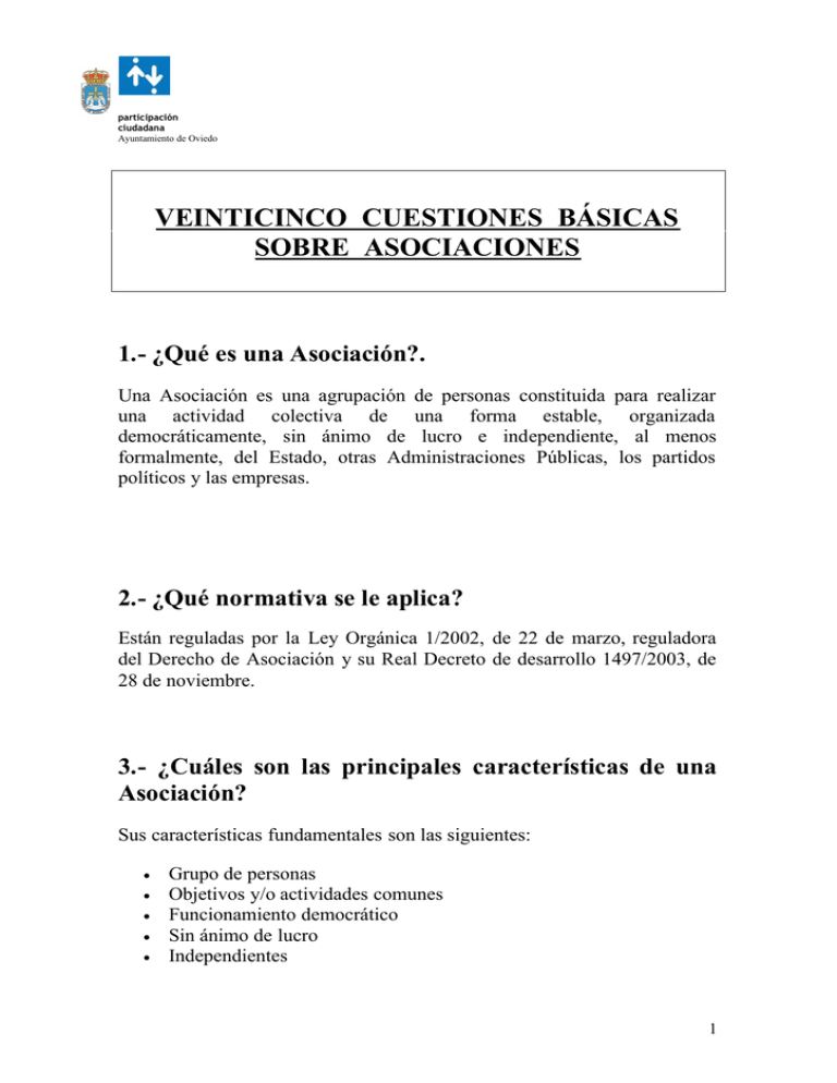 VEINTICINCO CUESTIONES BÁSICAS SOBRE ASOCIACIONES