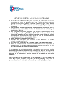 Listado de actividades sometidas a Declaración Responsable