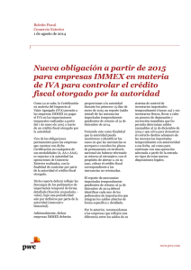 Nueva obligación a partir de 2015 para empresas IMMEX en