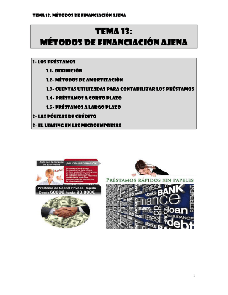 TEMA 13: MÉTODOS DE FINANCIACIÓN AJENA