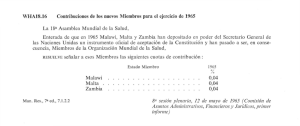 Contribuciones de los nuevos miembros para el ejercicio de 1965