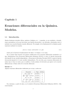 Ecuaciones diferenciales en la Qu´ımica. Modelos.
