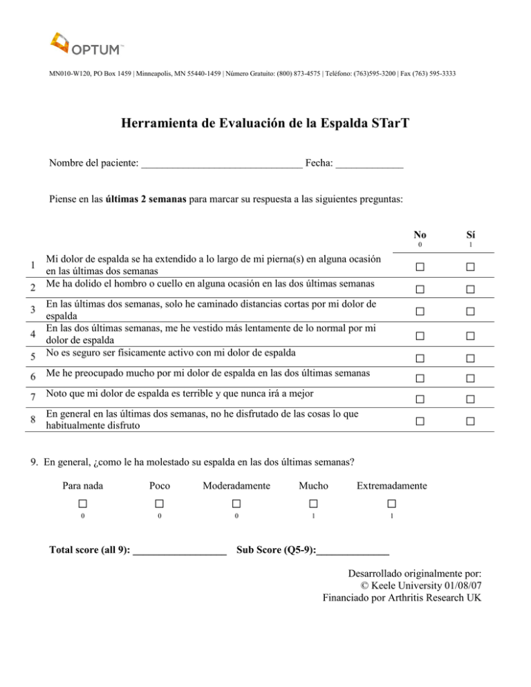 STarT Back Screening Tool