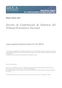 Decreto de Confirmaci&oacute;n de Sentencia del Tribunal Eclesi&aacute;stico