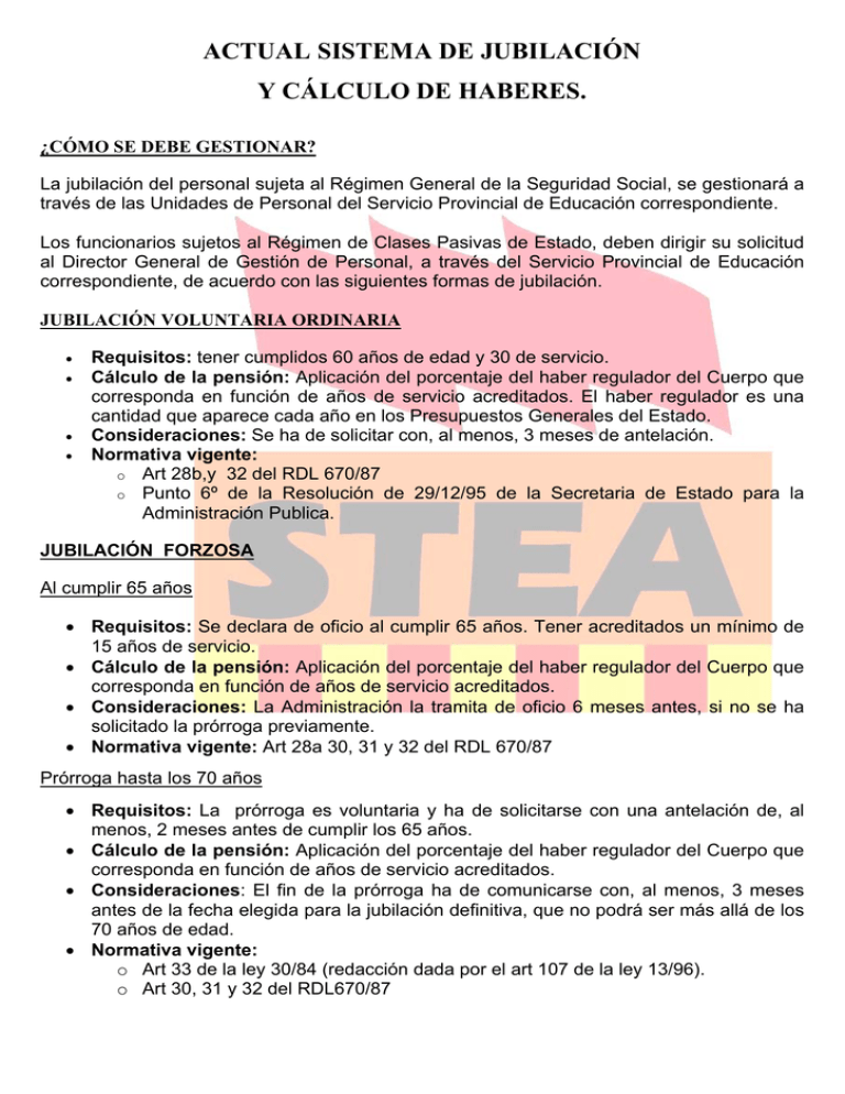 Modos De Jubilaci n Existentes STEA i
