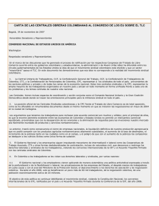 Carta de Centrales Obreras de Colombia al