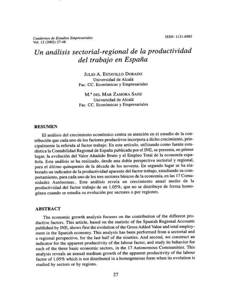 Un análisis sectorialregional de la productividad del trabajo en Un análisis sectorialregional de la productividad del trabajo en