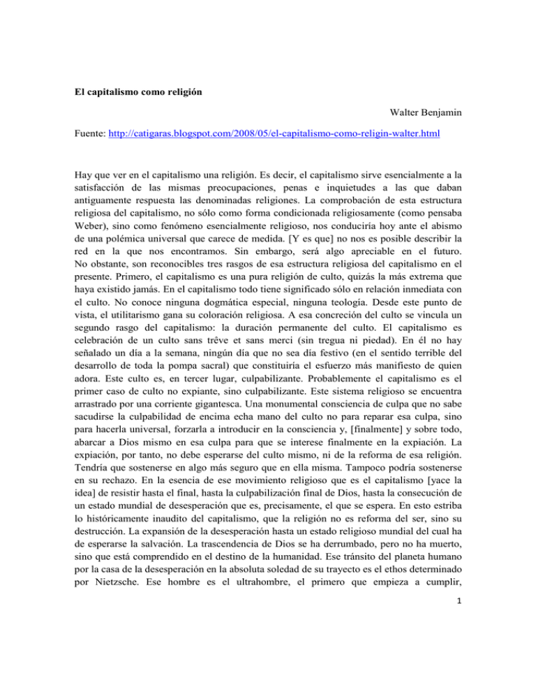 El capitalismo como religión