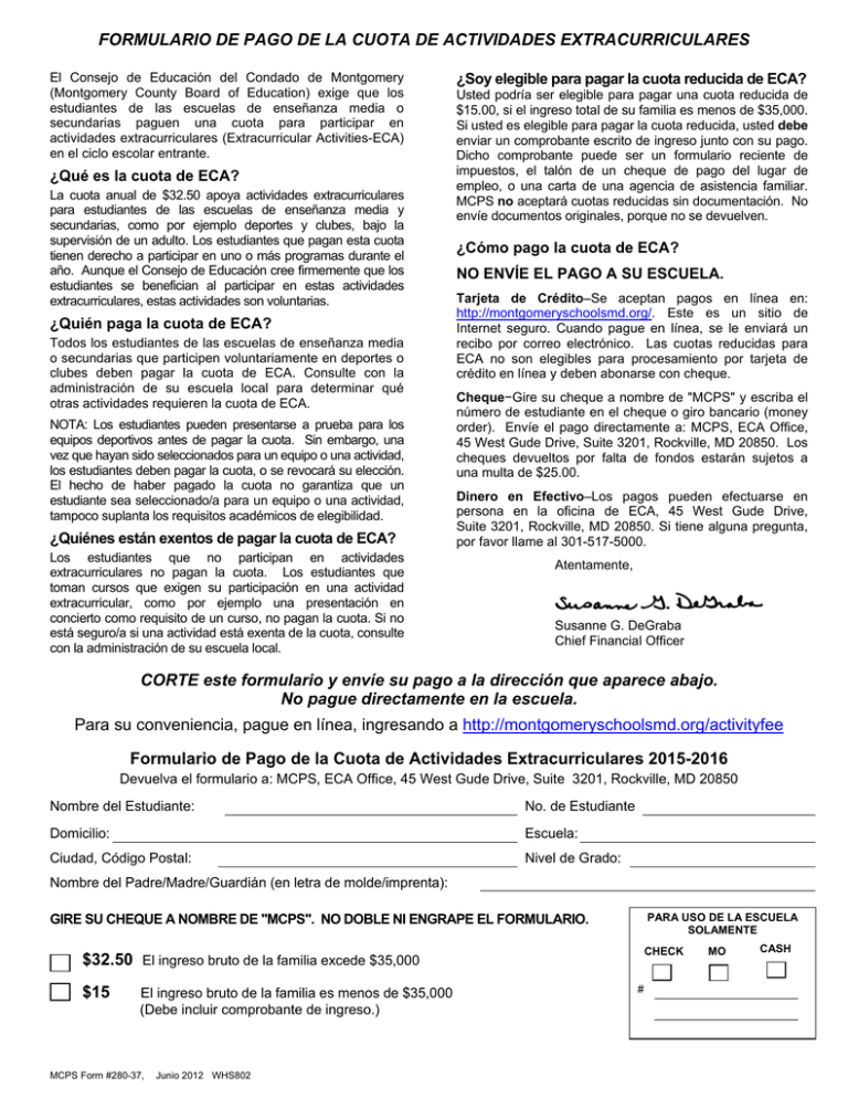 Formulario De Pago De La Cuota De Actividades