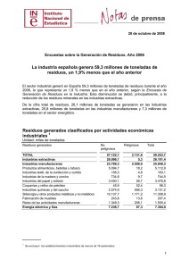 La industria española genera 59,3 millones de toneladas de