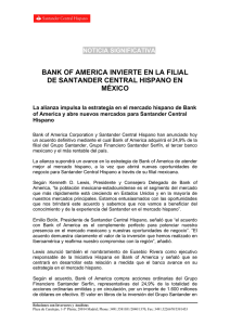 bank of america invierte en la filial de santander central hispano en