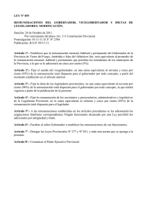 LEY Nº 855 REMUNERACIONES DEL GOBERNADOR