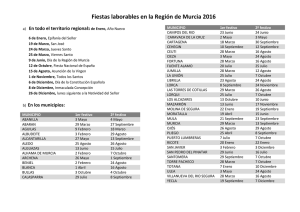 Calendario de fiestas laborales para 2016 de la Región de Murcia