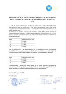 modificación de la tabla de niveles salariales de los acuerdos entre