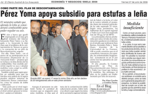 Pérez Yoma apoya subsidio para estufas a leña