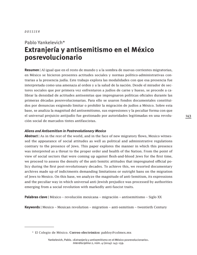 Extranjer a Y Antisemitismo En El M xico