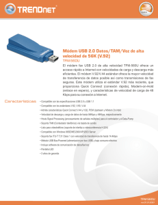 Módem USB 2.0 Datos/TAM/Voz de alta velocidad de 56K (V.92)