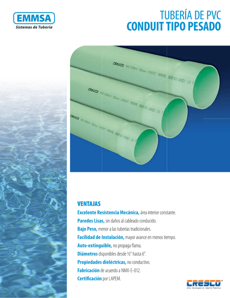 tubería de pvc conduit tipo pesado