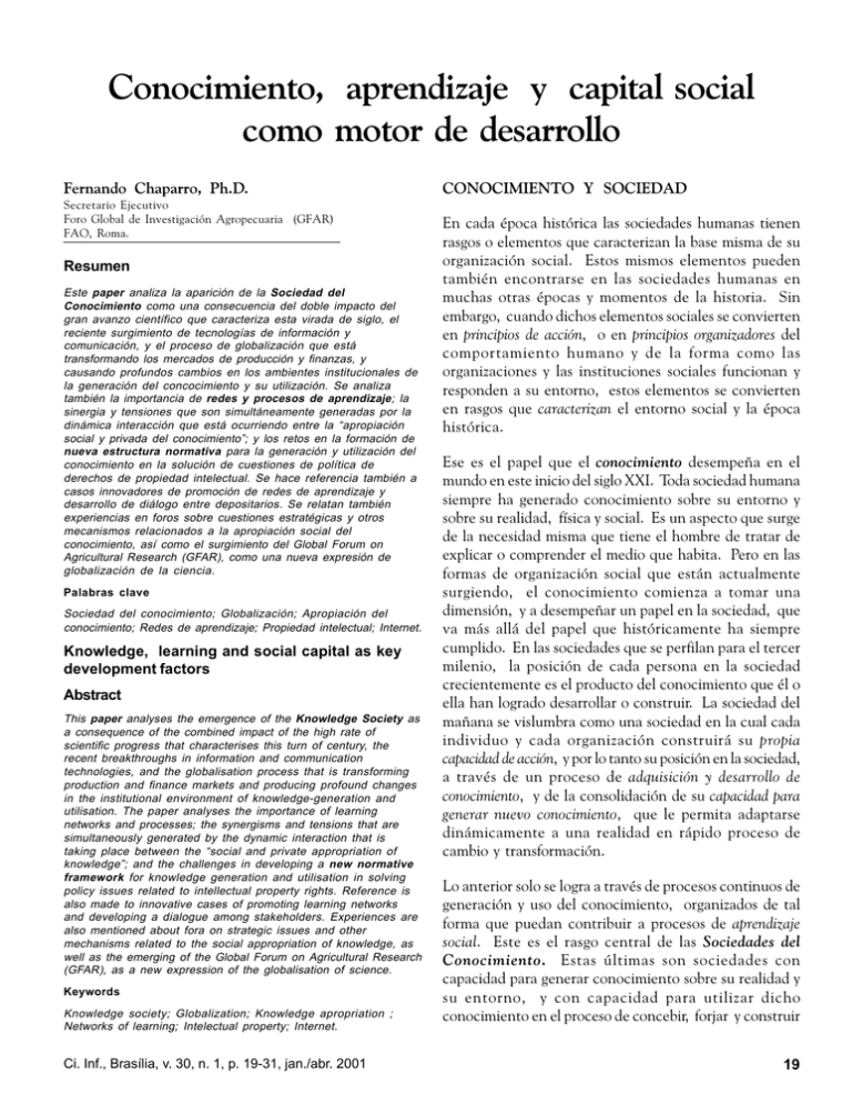 Conocimiento, aprendizaje y capital social como motor de