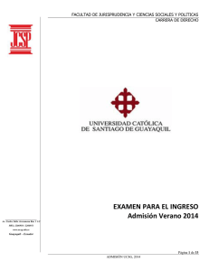 EXAMEN PARA EL INGRESO Admisión Verano 2014