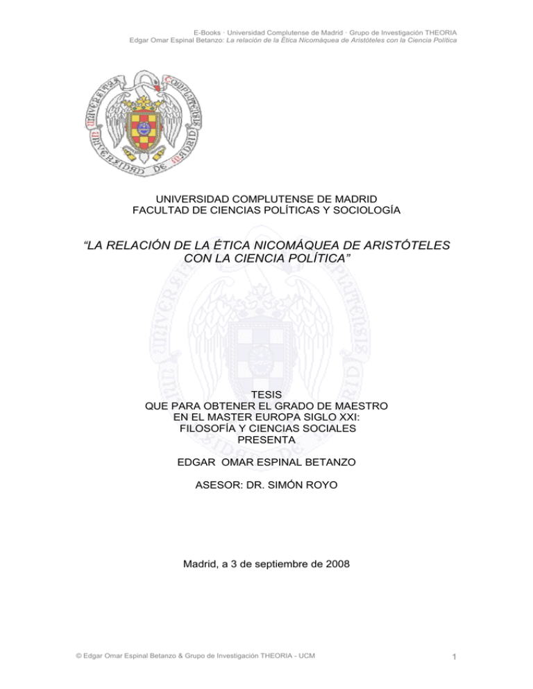 La Relación De La Ética Nicomáquea De Aristóteles Con La Ciencia