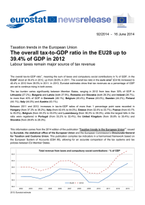 The overall tax-to-GDP ratio in the EU28 up to 39.4% of