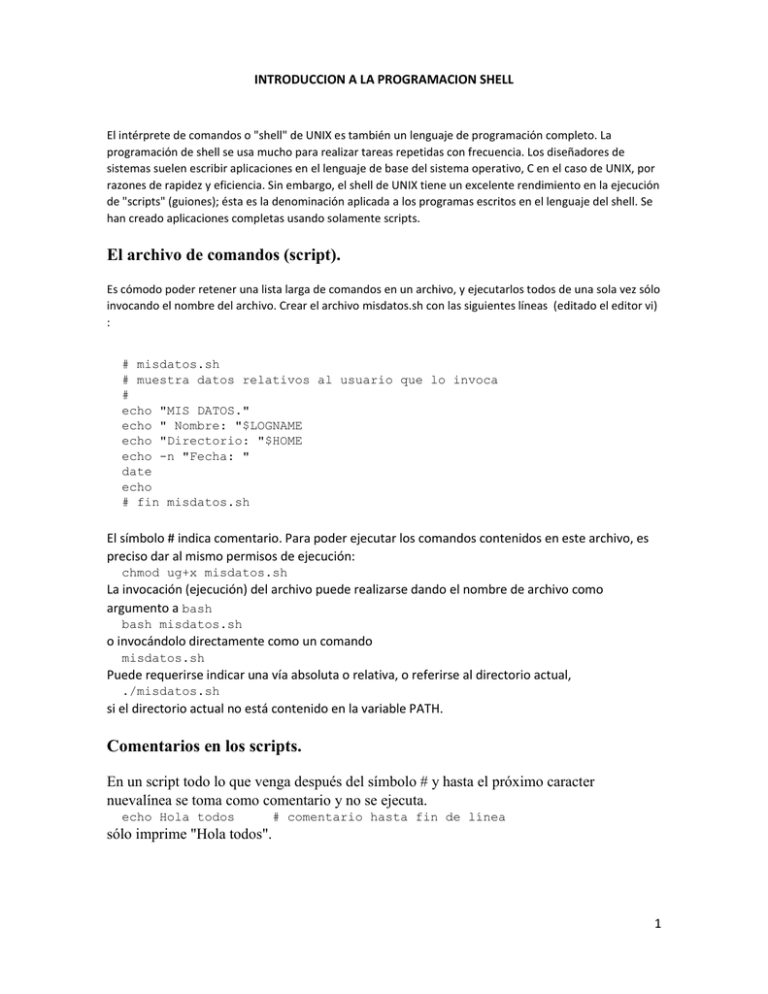 El archivo de comandos (script). Comentarios en los scripts.