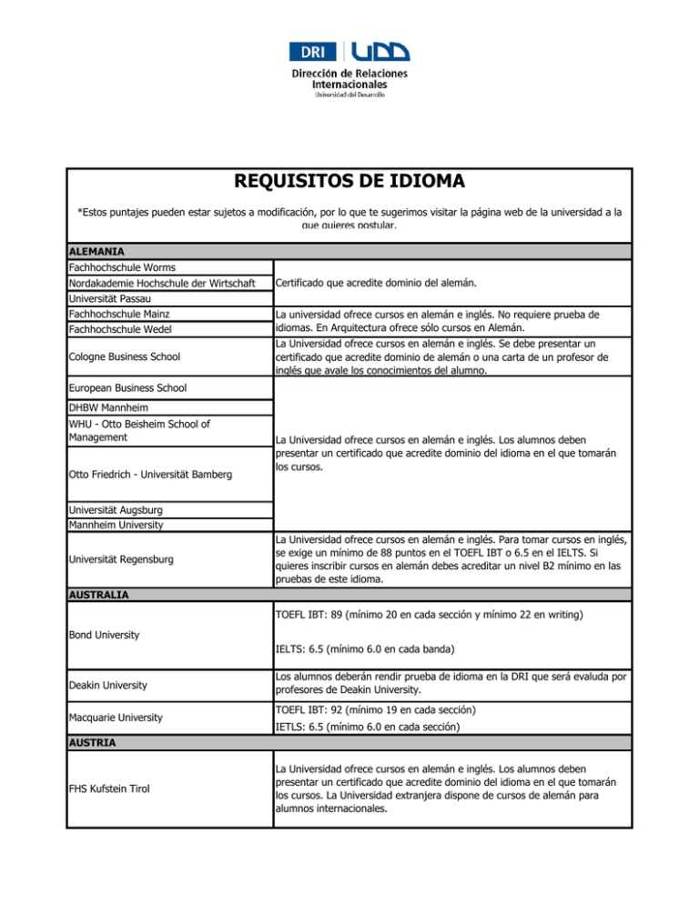 REQUISITOS DE IDIOMA