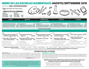 menú de las escuelas elementales agosto/septiembre 2015