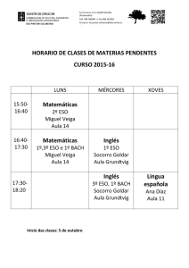HORARIO DE CLASES DE MATERIAS PENDENTES CURSO 2015