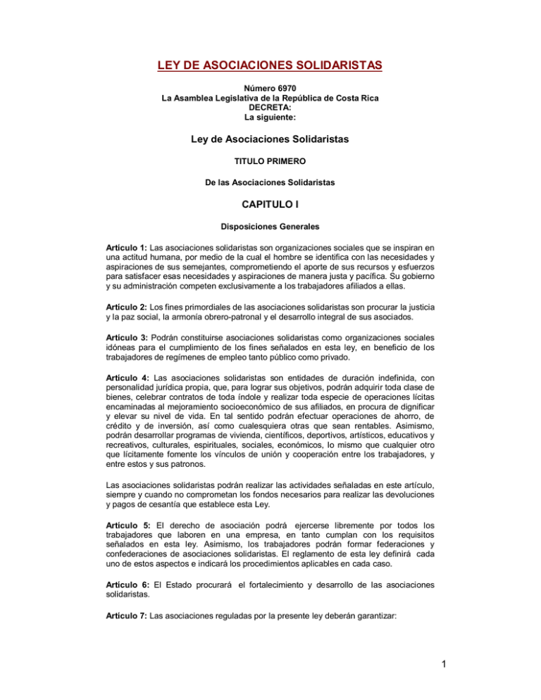 ley de asociaciones solidaristas