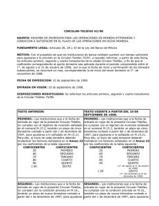 CIRCULAR-TELEFAX 42/98 ASUNTO: REGIMEN DE INVERSION