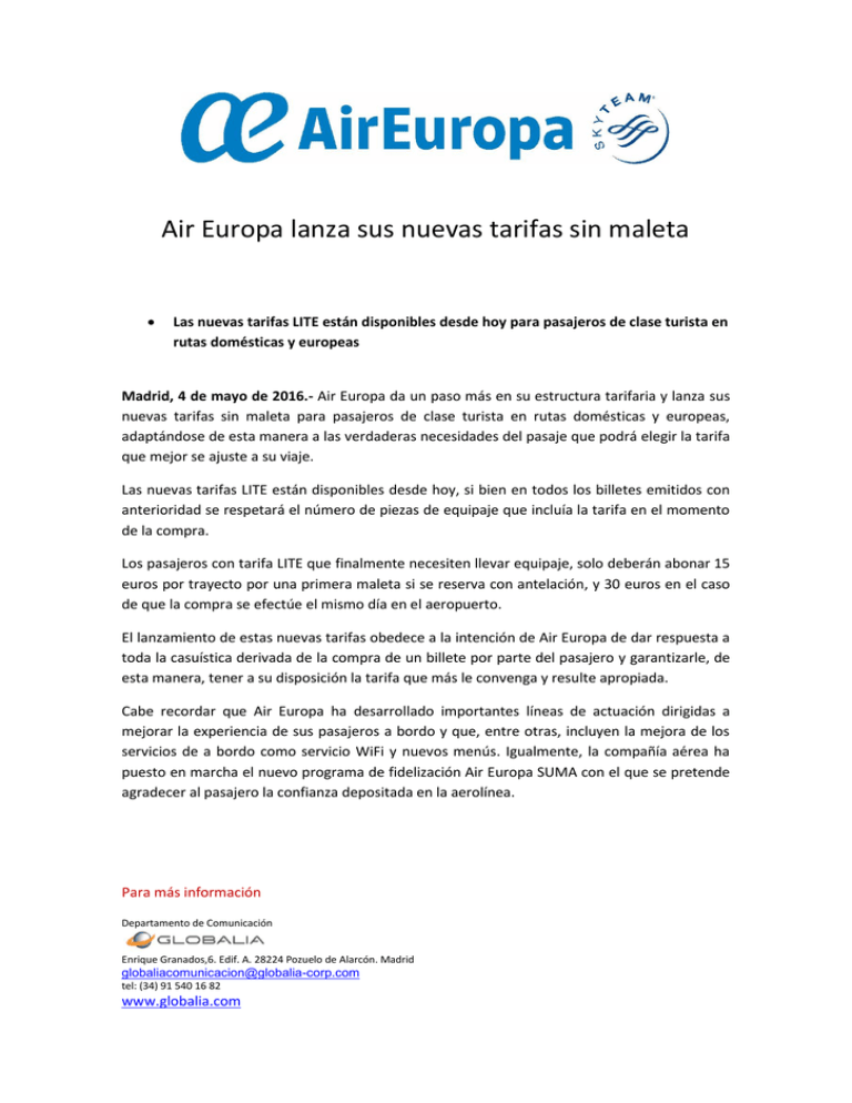 coffee wilderness Refinery Air Europa lanza sus nuevas tarifas sin maleta
