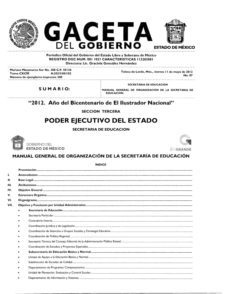 Manual General De Organización De La Secretaría De Educación 8737