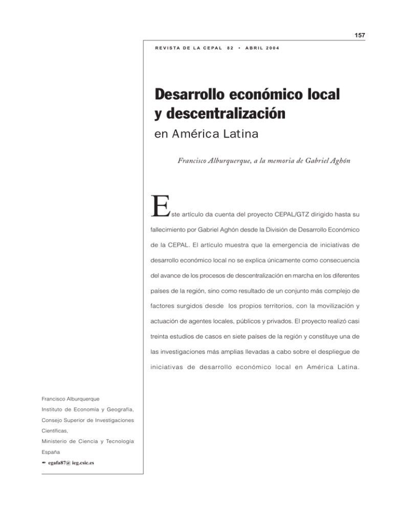 Desarrollo Econ mico Local Y Descentralizaci n En Am rica 