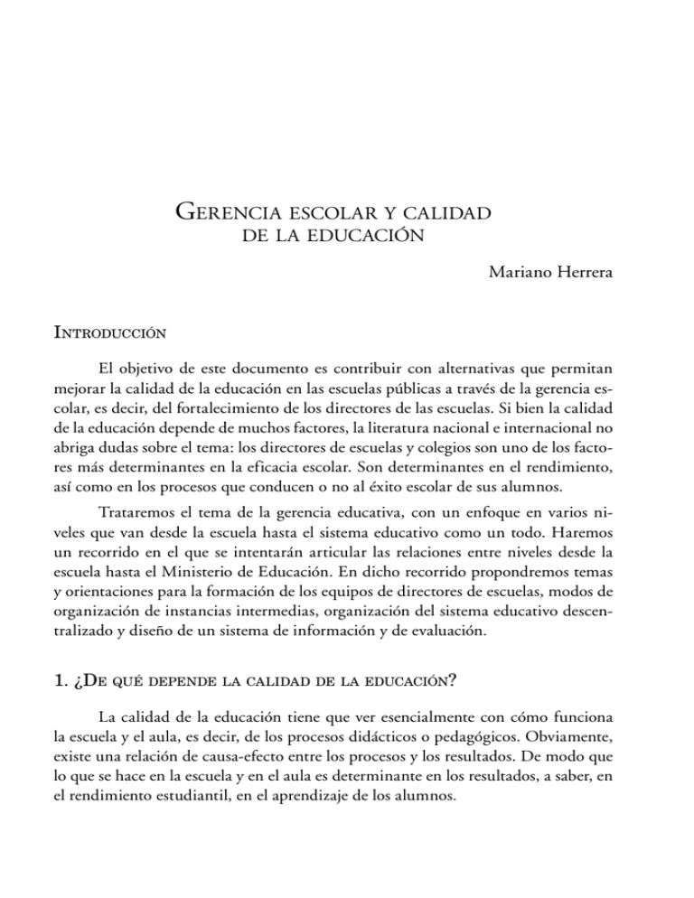 Gerencia Escolar Y Calidad De La Educación