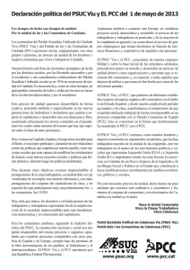 Declaración política del PSUC Viu y EL PCC del 1 de mayo de 2013