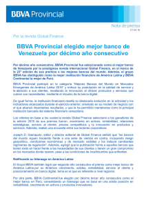 BBVA Provincial elegido mejor banco de Venezuela por décimo año