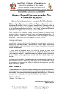 Gobierno Regional Cajamarca presentará Plan Cuatrienal de