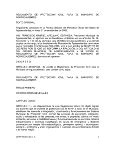 Reglamento de Protección Civil para el Municipio de Aguascalientes.