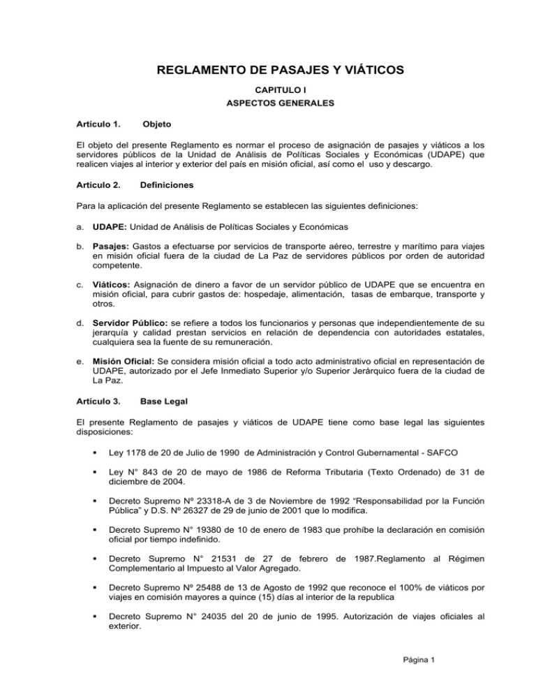 Reglamento De Pasajes Y Viáticos - Unidad De Análisis De Políticas