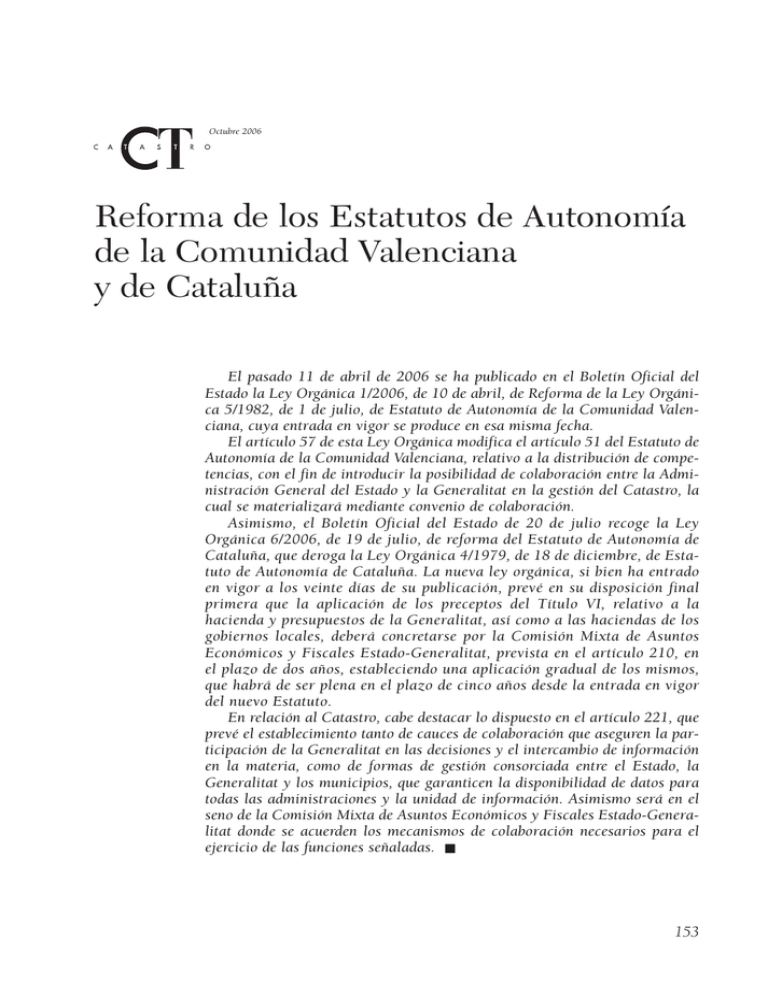 Reforma de los Estatutos de Autonomía de la Comunidad