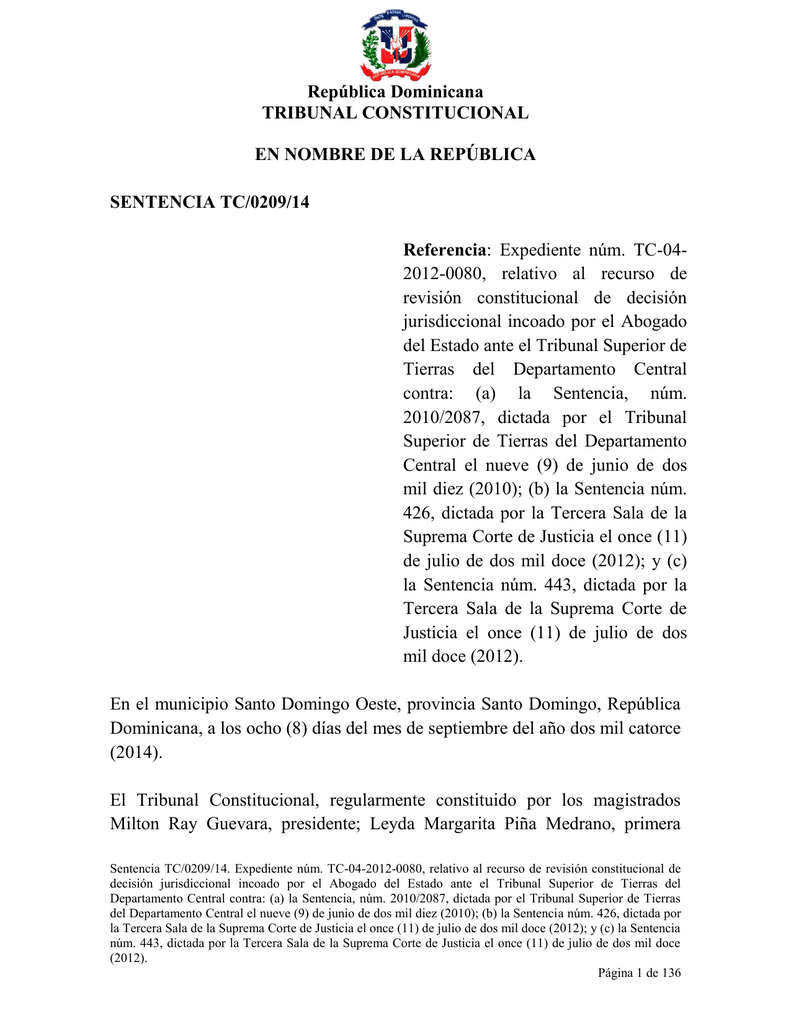 Sentencia TC 0209-14 C - Tribunal Constitucional De La