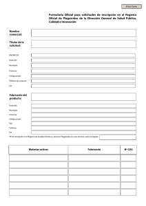 Formulario Oficial para solicitudes de inscripción en el Registro