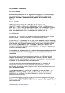 Decreto P.E.N. 1345/2007. Asignaciones Familiares–Montos y topes