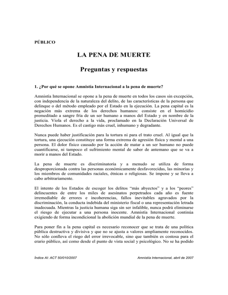 LA PENA DE MUERTE Preguntas y